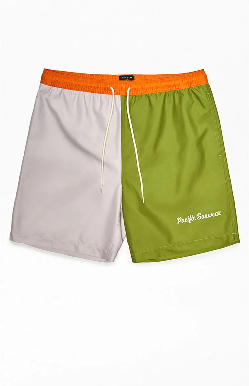 PacSun Recycled Purple Green 15" Swim Trunks