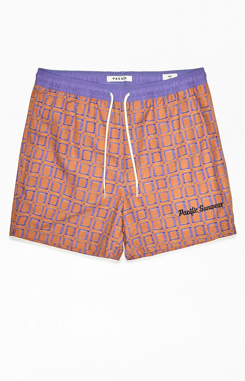 PacSun Orange Geometric 15" Swim Trunks
