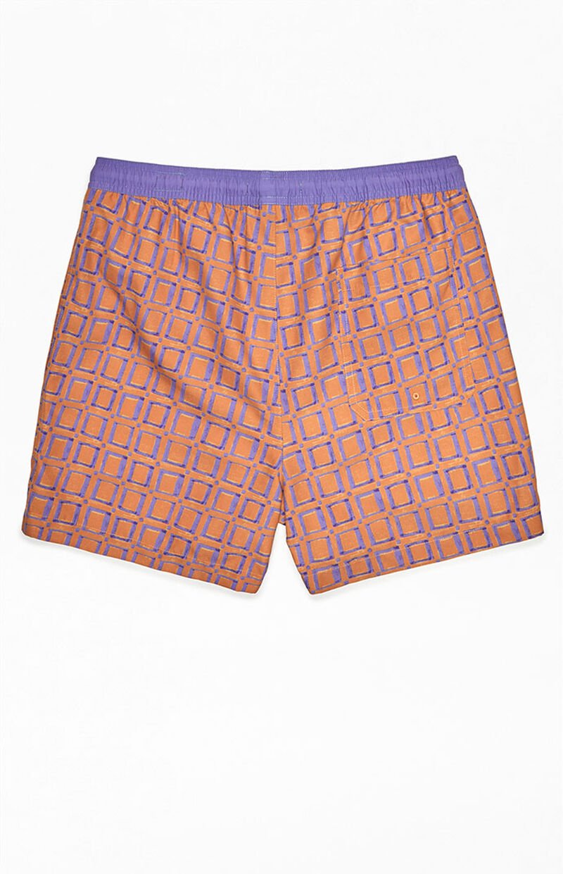 PacSun Orange Geometric 15" Swim Trunks