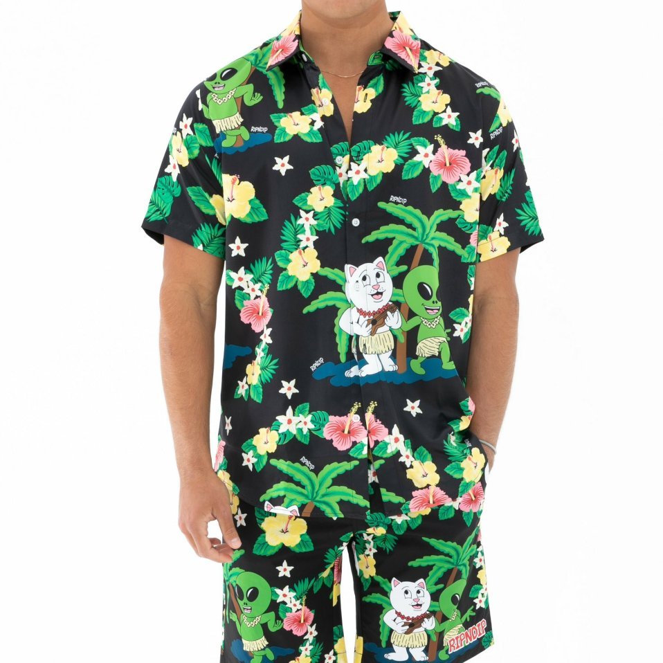 RIPNDIP ALOHA NERM SHORT SLEEVE BUTTON UP (BLACK)