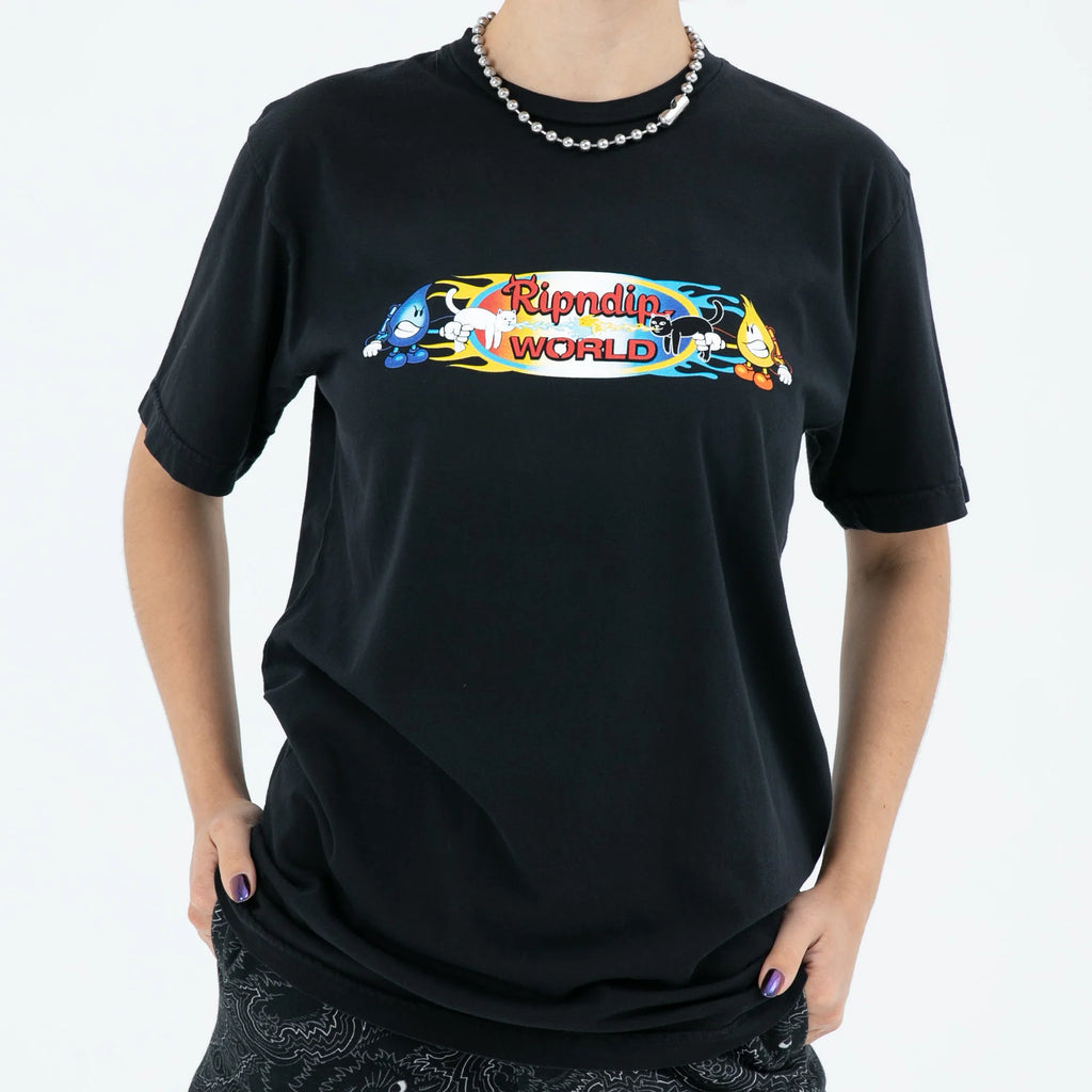 RIPNDIP X WORLD INDUSTRIES WATER NERM VS FLAME JERM TEE (VINTAGE BLACK)