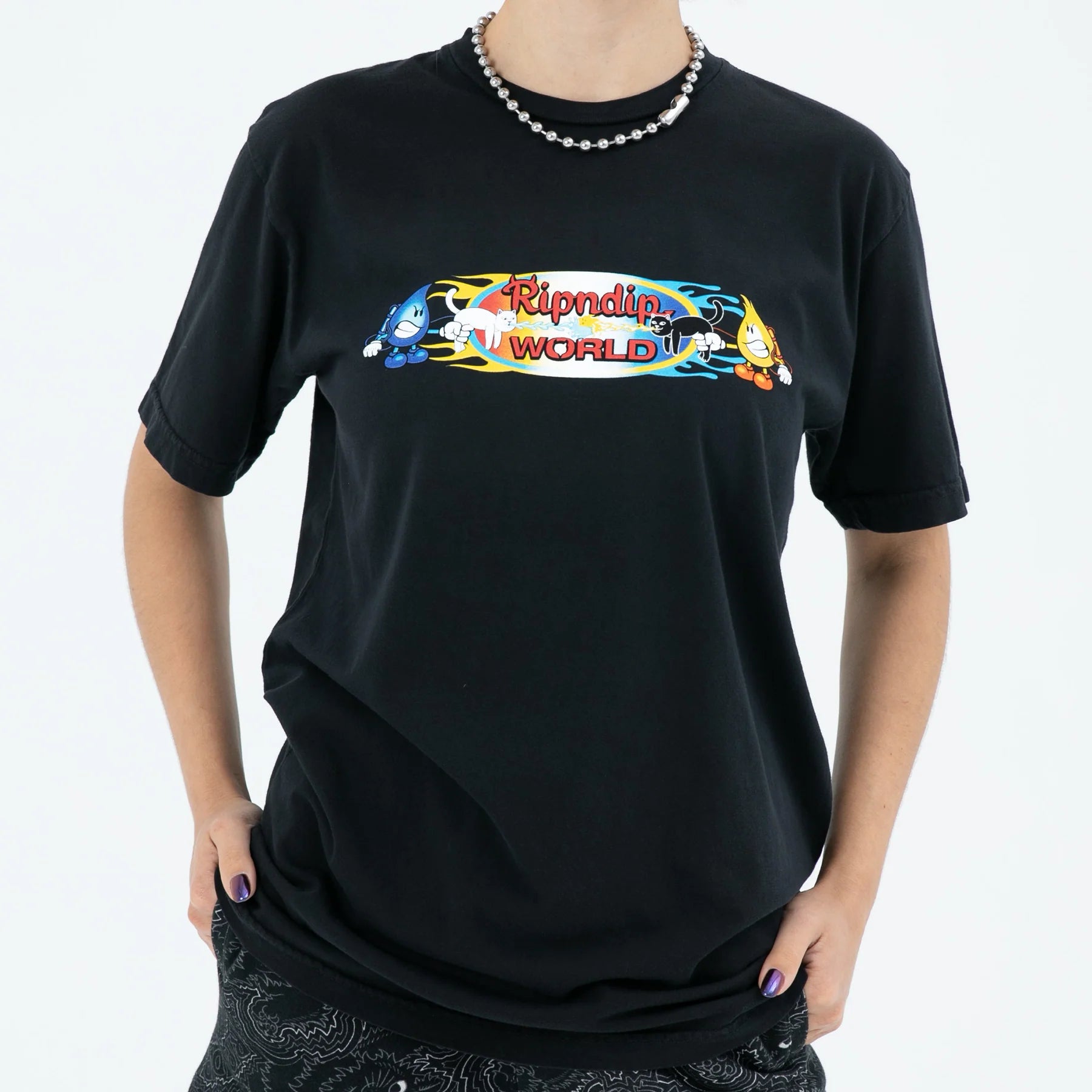 RIPNDIP X WORLD INDUSTRIES WATER NERM VS FLAME JERM TEE (VINTAGE BLACK)