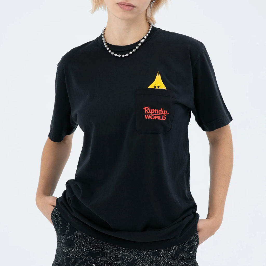 RIPNDIP X WORLD INDUSTRIES  FLAMEBOY POCKET TEE (VINTAGE BLACK)