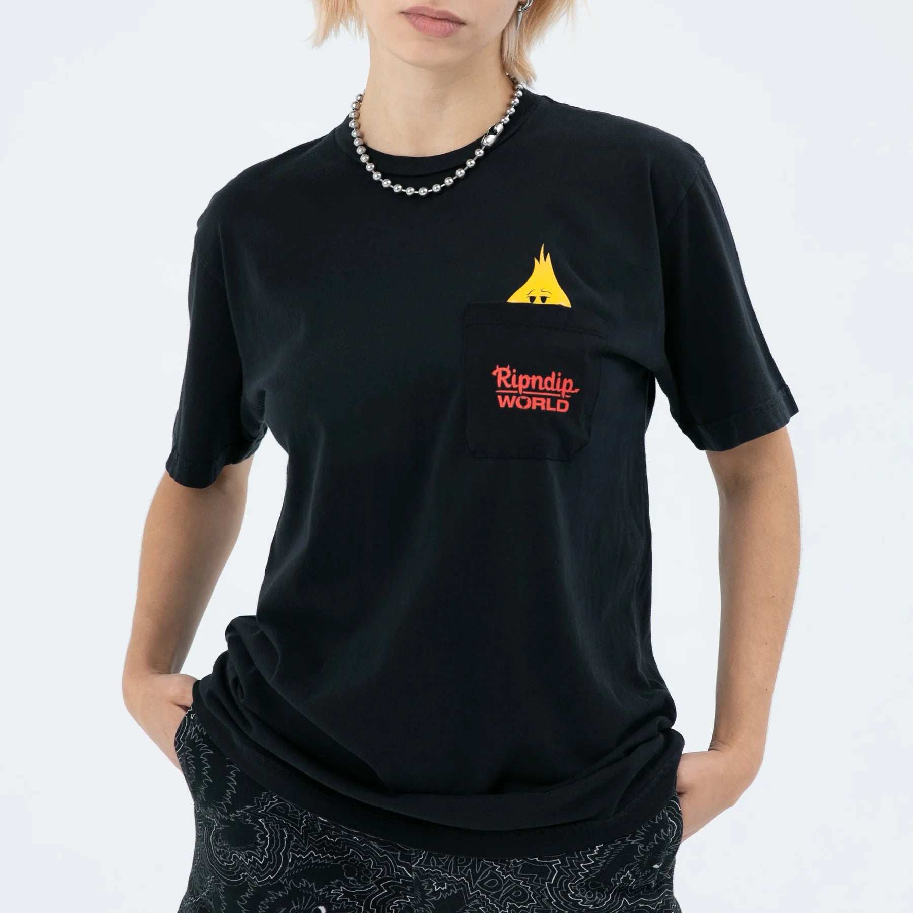 RIPNDIP X WORLD INDUSTRIES  FLAMEBOY POCKET TEE (VINTAGE BLACK)