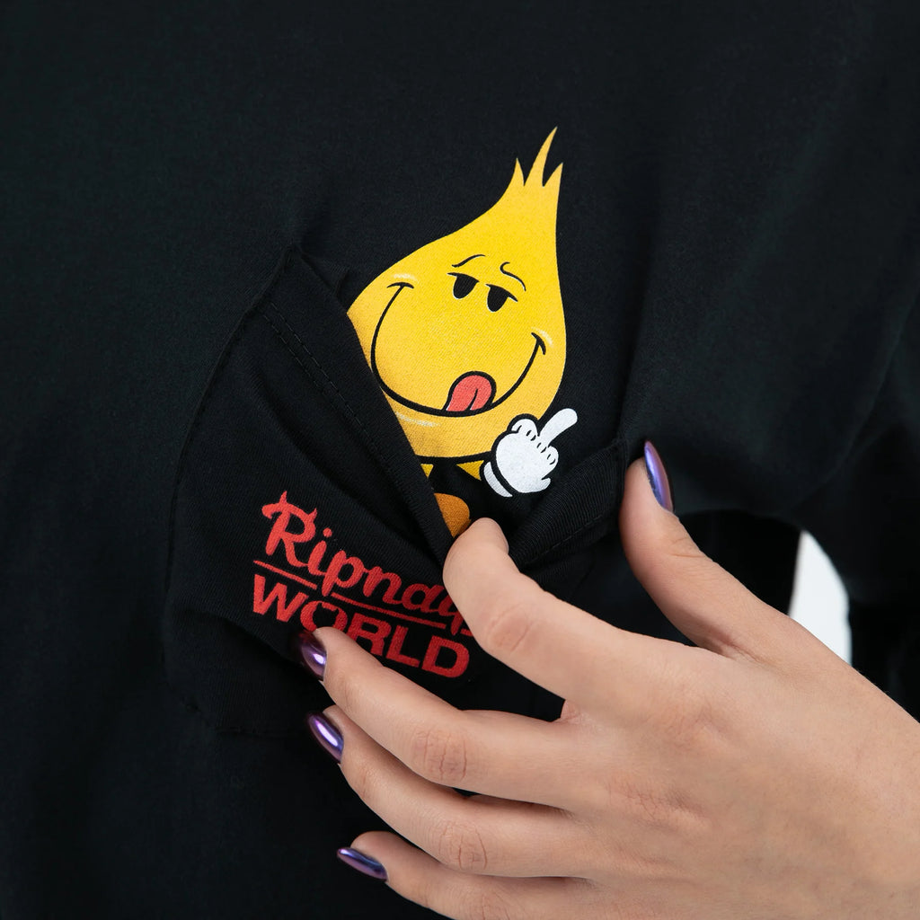 RIPNDIP X WORLD INDUSTRIES  FLAMEBOY POCKET TEE (VINTAGE BLACK)